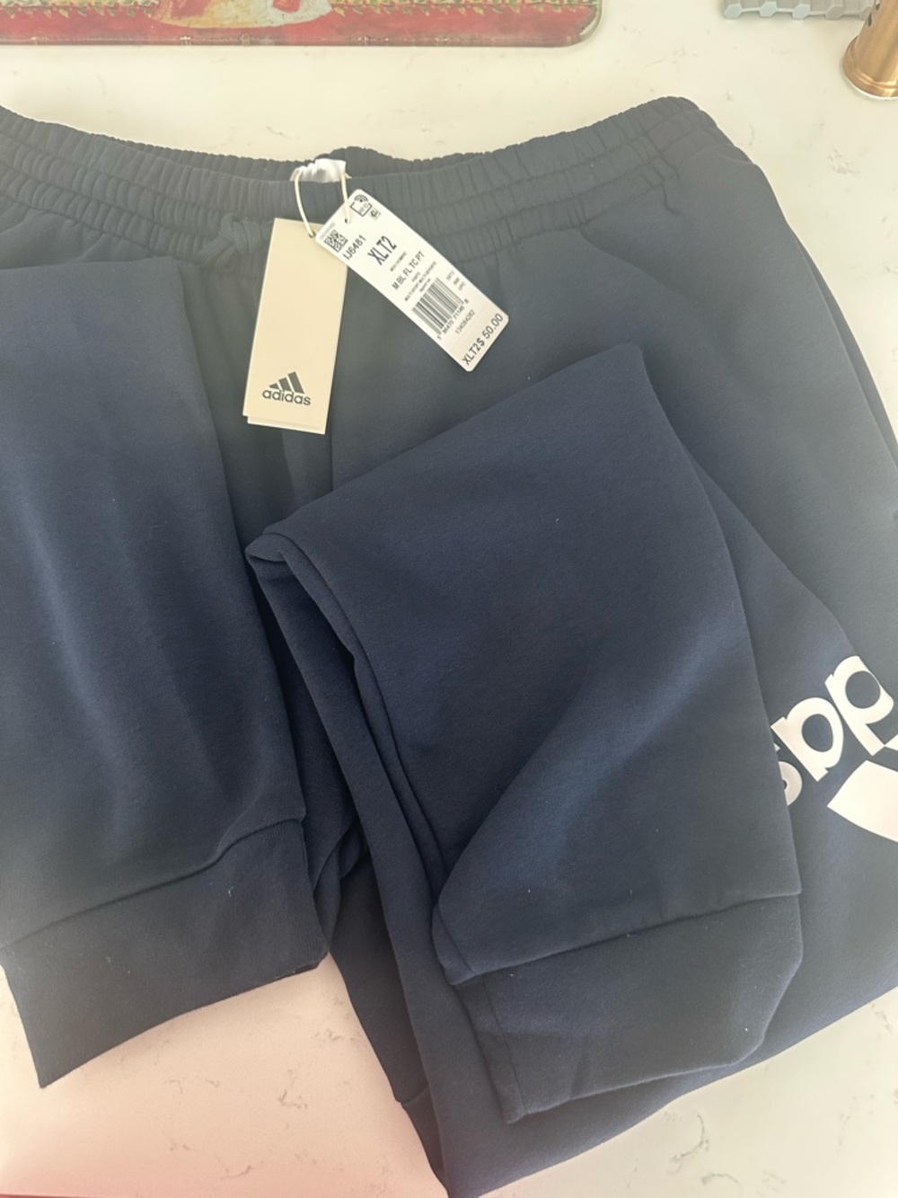 adidas Men’s   Navy Sweatpants with White Logo and 3stripes